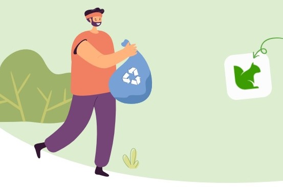 illustratie van man met vuilniszak