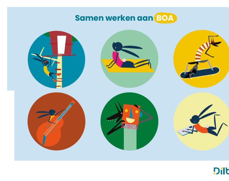illustraties van wolf & konijn met vrijetijdsactiviteiten