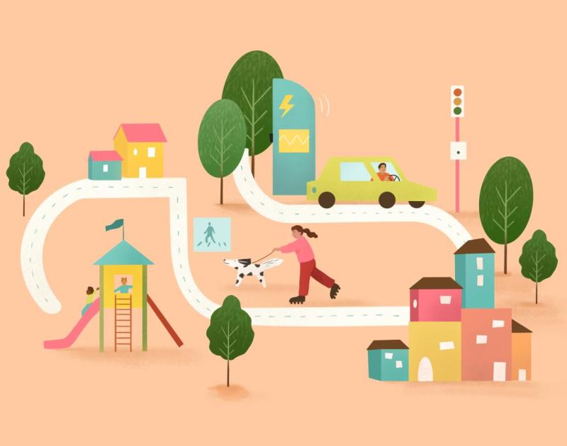 illustratie van figuren in een stratenplan