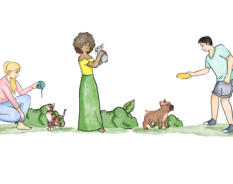 illustratie van mensen met huisdieren