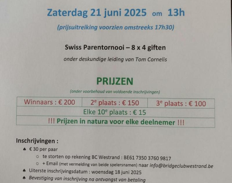 Geuzetornooi van Bridgeclub Westrand © Bridgeclub Westrand