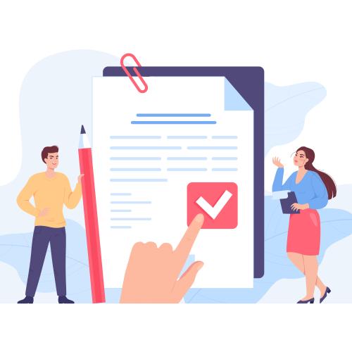 illustratie van twee mensen bij een groot document