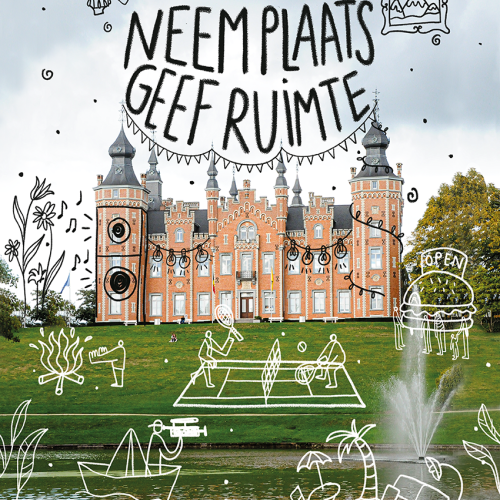 Affiche met gemeentehuis Dilbeek en grafische elementen