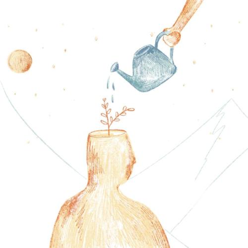 illustratie van gieter die plantje water geeft