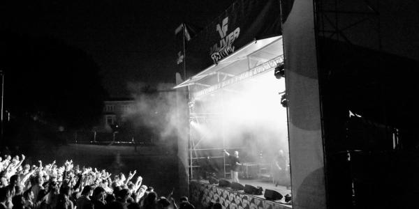 zwartwit foto van vijverfestival